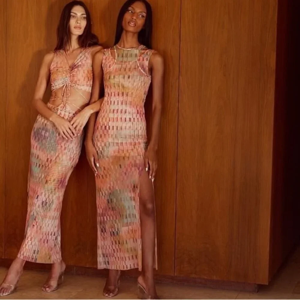 Misa Froma Crop Tank + Bruna Maxi Skirt Mesh Disco Matrix Coord Matching Set S